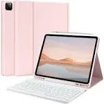 TQQ for iPad Air 13-inch (M2) 2024 & Pro 12.9 inch 2022 Case with Keyboard, Keyboard case for 12.9-inch iPad Pro 6th/5th Generation - with Pencil Holder for New iPad Air 13-inch/iPad Pro 12.9, Pink