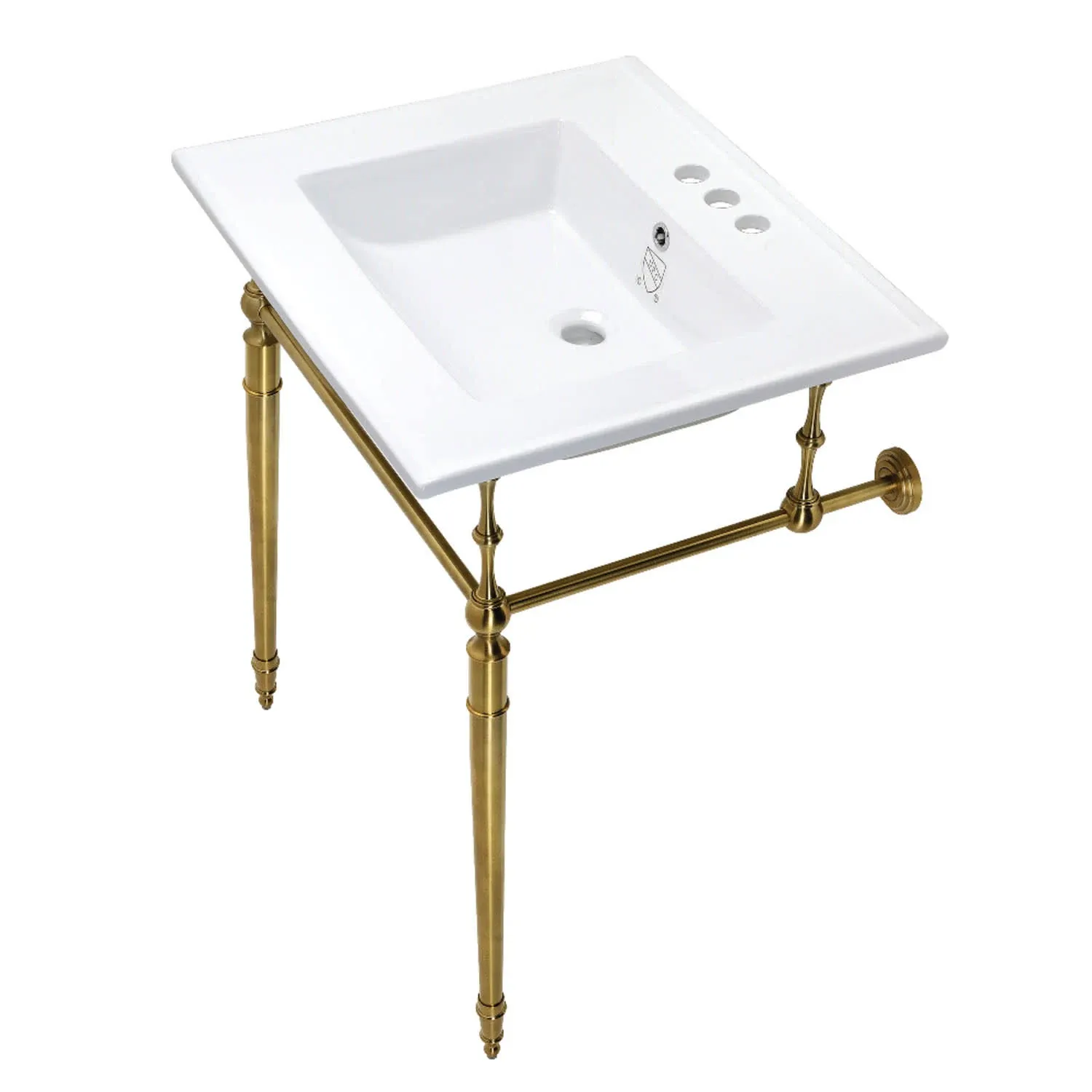 Kingston Brass Edwardian 25-Inch Console Sink with Brass Legs KVPB25227W