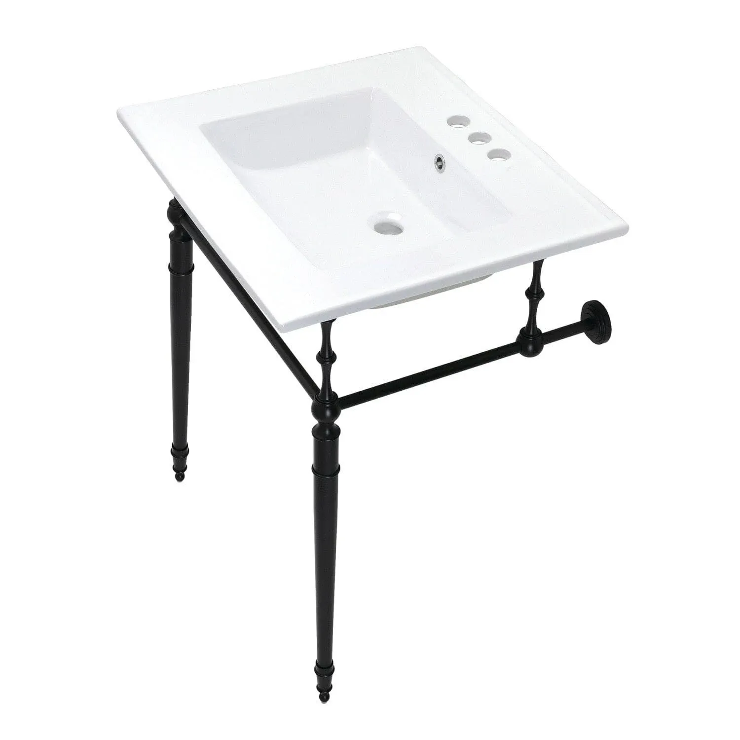 Kingston Brass KVPB25227W4MB Edwardian Console Sink, White/Matte Black