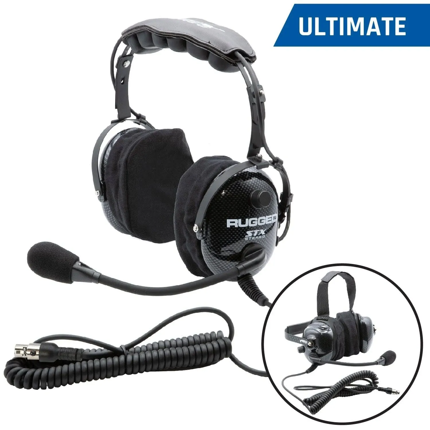 Rugged Radios Behind The Head Ultimate Headset for Stereo and Off Road Intercoms with Noise Cancelling Microphone and Offroad/STX Adaptors