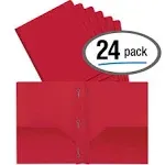 Better Office Products Plastic 2 Pocket Folders with 3 Metal Prongs, Heavyweight, 24 Pack, Red