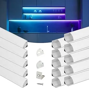 Muzata 5Pack 3.3FT/1M V Shape LED Channel with Milky White Cover Frosted Silver Aluminum LED Diffuser Channel LED Strip Light Diffuser Corner Lighting Easy Installation V1SW WW 1M