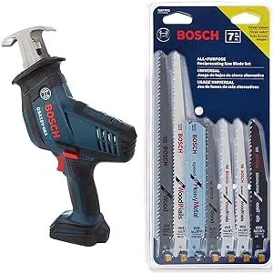 BOSCH GSA18V-083B 18 V Compact Reciprocating Saw Bare Tool with BOSCH RAP7PK 7-Piece Reciprocating Saw Blade Set