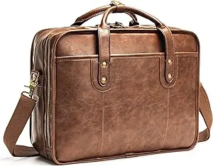 Leather Briefcases for Men 15.6 Inch Business Computer Bag Laptop Bag for Men Water Resistance Travel Messenger Bag