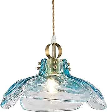 Pendant Light Fixtures 12.99" D, Glass Hanging Pendant Lights, Pendant Lighting for Kitchen Island Living Room Hallway Bedroom, 1-Light E26 Base, Blue