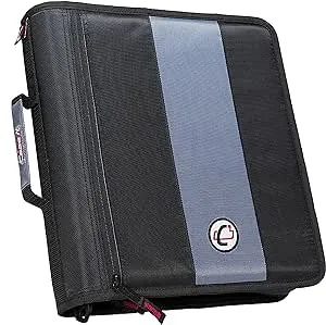 Case-It The Classic Zipper Binder - 2 Inch O-Rings - Multiple Pockets - 350 Sheet Capacity - Comes with Shoulder Strap - Black D-251