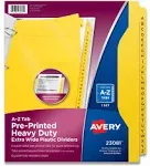 Avery Dennison 23081 9 x 11 in. Preprinted Plastic Tab Dividers - 26 Side Tab, Yellow