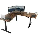 VIVO Electric Height Adjustable 67 x 60 inch Corner Stand Up Desk, 2 Black Solid Table Tops, Black Frame, Memory Controller, L-Shaped Workstation, 3E Series, DESK-KIT-3E6B