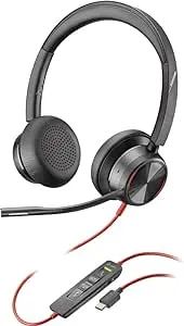 Poly - Blackwire 8225 Wired Headset with Boom Mic (Plantronics) - Dual-Ear (Stereo) Computer Headset - USB-A to Connect to your PC/Mac - Active Noise Canceling-Works with Teams (Certified), Zoom &more