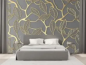 Cliouar-3d Golden Leaves Mural Wallpaper