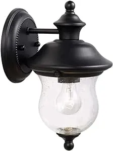 Design House 502906 Highland Traditional 1 Outdoor/Indoor Wall Light with Clear Seedy Glass for Porch Entryway Patio, 5.63"L x 7.63"W x 10.5"H, Black