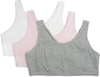 Fruit of the Loom Girls' 3 Pack Cotton Built -Up Stretch Sports Bra in Everyday Colors