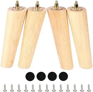 CtopoGo Wooden Solid Wood Round Furniture Legs 8 Inch Set of 4 Mid-Century Modern Sofa Replacement Parts Couch Bed Coffee Chair Desk Table Feet Legs with Pre-Drilled Bolts