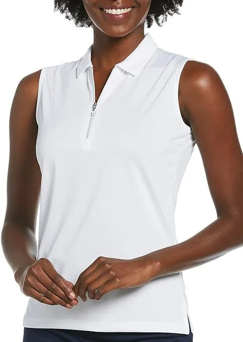 Callaway Women's Quarter Zip Heather Sleeveless Golf Polo Shirt, with Moisture-Wicking Fabric and Sun Protection