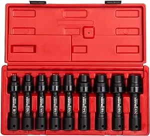 SUNEX TOOLS 2695, ½ Inch Drive Driveline Limited Clearance Socket Set, 12-Point, 9-Piece, Metric, 8mm-17mm, Cr-Mo Steel, Heavy Duty Storage Case