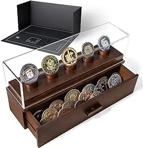 Holme & Hadfield Premium Challenge Coin Display Case – Preserve The Memories with The Coin Deck – Christmas Gift for Men – Luxury Military Coin Display Case and Wooden Challenge Coin Holder