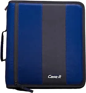 Case-It The Classic Zipper Binder - 2 Inch O-Rings - Multiple Pockets - 350 Sheet Capacity - Comes with Shoulder Strap - Midnight Blue D-251