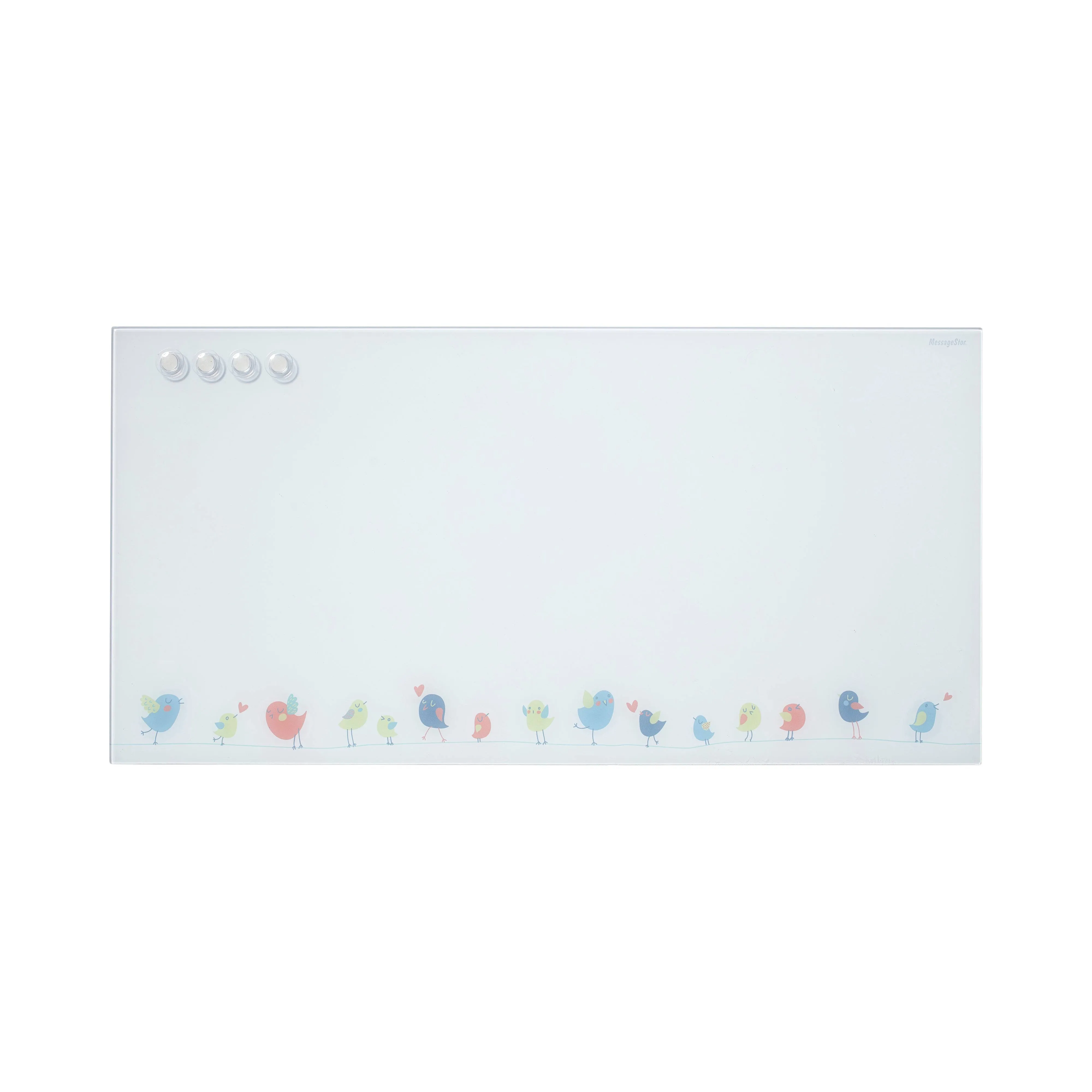 ECR4Kids MessageStor Magnetic Dry-Erase Glass Board with Magnets, 18in x 36in, Birds