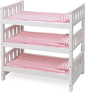 Badger Basket Convertible 1-2-3 Doll Bunk Bed with Bedding – Stylish Pink Stripe Design for 18 to 20-Inch Dolls with Personalization Kit