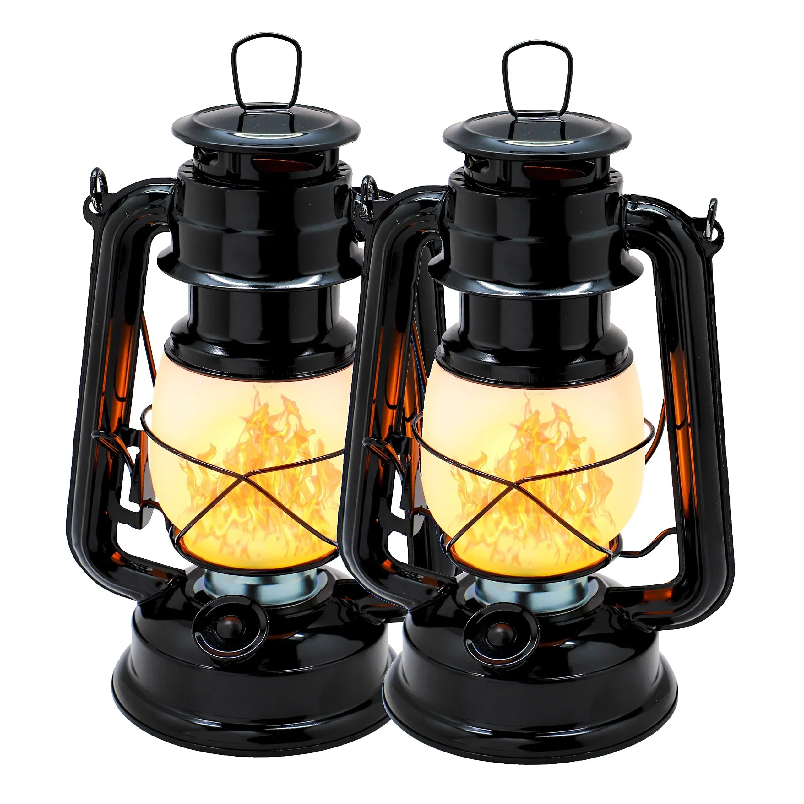 YAKii LED Vintage Flame Lantern Metal Outdoor Hanging Lantern with Dancing Flame Battery Operated Halloween Outdoor Indoor Decoration(Black Pack of 2)