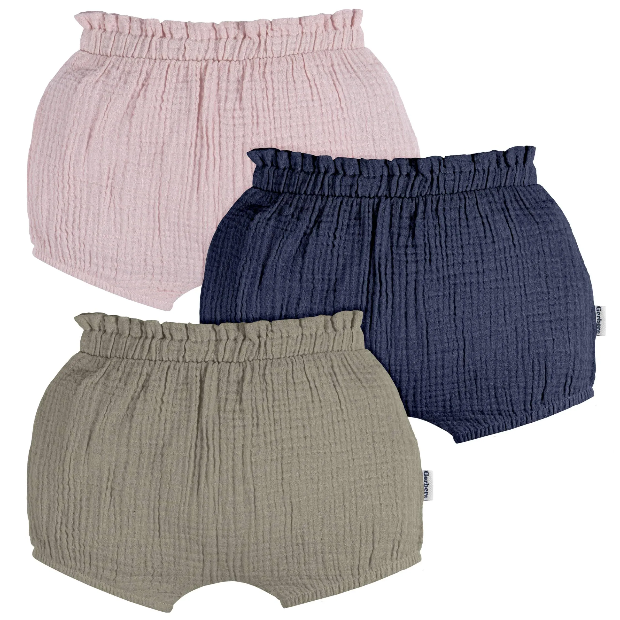 Gerber Baby Girls' 3-Pack Gauze Bubble Shorts