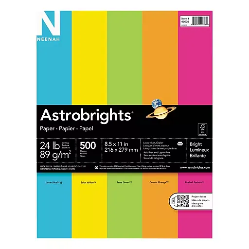 Astrobrights Color Paper -Bright Assortment, 24lb, 8.5 x