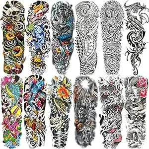 Aresvns Temporary Sleeve Tattoo for Men and Women (L19“xW7”),Waterproof Realistic Fake Tattoos Long lasting,Full Arm Temporary Tattoos,