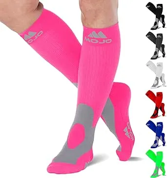 Mojo Unisex Compression Socks 20-30mmHg – Knee High Medical Support for Athletes, Nurses, Travelers, Post-Surgery & Lymphedema - Wide Calf & Plus Size Options for Pain & Swelling - 7 Colors, 10 Sizes