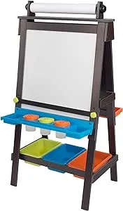 KidKraft Wooden Storage Easel with Dry Erase and Chalkboard Surfaces, Children's Art Furniture - Espresso, Gift for Ages 3+