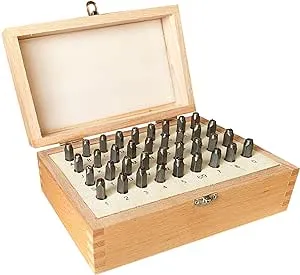 HimaPro Letter and Number Stamp Set 36pcs 40Cr Alloy Steel Metal Stamp Number & Letter Punch Set in a Wooden case (4mm 5/32 Inch)