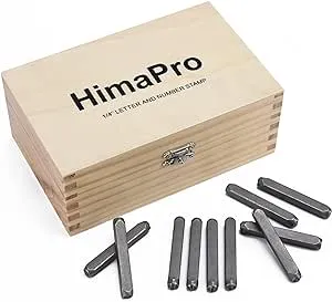 HimaPro Letter and Number Stamp Set 36pcs 40Cr Alloy Steel Metal Stamp Number & Letter Punch Set in a Wooden case (6mm 1/4 Inch)