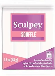 Polyform Sculpey Soufflé Polymer Oven-Bake Clay, Igloo White, Non Toxic, 1.7 oz. bar, Great for jewelry making, holiday, DIY, mixed media and more! Premium light-weight oven bake clay.