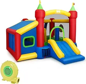 COSTWAY Kids Inflatable Bounce House Play Slide Jumping Castle Ball Pit with 480W Blower