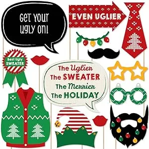 Big Dot of Happiness Ugly Sweater Party Props, Ugly Sweater Paryt Decorations, Holiday and Christmas Party Photo Booth Props Kit, 20 Count