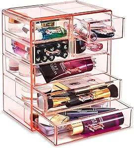 Sorbus Makeup and Jewelry Case Display-3 Large and 4 Small Drawers - Pink