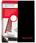 Black n' Red Notebook, Durable Hardcover, Premium Optik Paper, Scribzee App Compatible, Environmentally Friendly, Spiral Binding, 8-1/4" x 5-1/4", 70 Double-Sided Ruled Sheets, 1 Count (L67000)