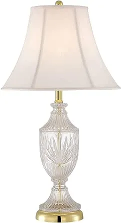 Regency Hill Traditional Glam Style Table Lamp 26.5" High Cut Glass Urn Brass Gold Metal Clear White Cream Bell Glass Shade Decor for Living Room Bedroom House Bedside Nightstand Home