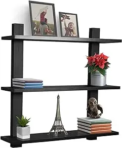 Sorbus Bathroom Shelves - 3-Tier Wall Mounted Floating Shelves for Books, Trophies, Wall Decor, Kitchen, Living Room & Bathroom Decor - Decorative Hanging Display Over the Toilet Storage Shelf - Black