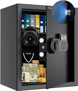 WASJOYE Safe Box, Fireproof Safe Box with Digital Keypad, 2.3 Cubic Ft Safe Box with Removable Shelf for Home Hotel Business Jewelry Money Document Gun Storage