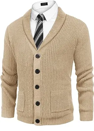 Gioberti Mens Heavy Weight Shawl Collar Knitted Regular Fit Long Sleeve Cardigan