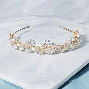 Oriamour Bridal Headband Rhinestone Hair Band Bridal Headpieces for Bride Hair Jewelry Accessories (Gold)