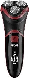 MAX-T Men's Electric Shaver - Corded and Cordless Rechargeable 3D Rotary Shaver Razor for Men with Pop-up Sideburn Trimmer Wet and Dry Painless 100-240V Red