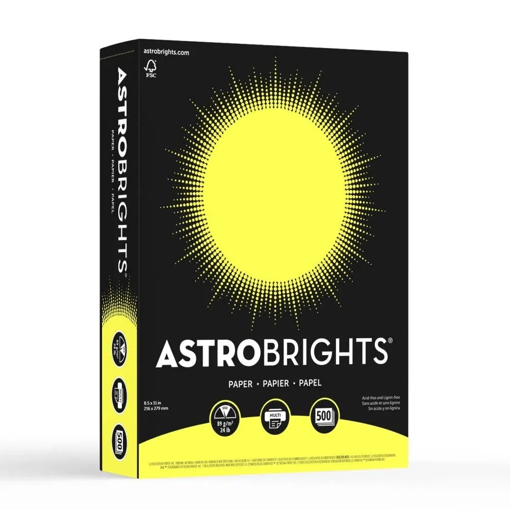 Astrobrights Color Paper Lemon 8 1/2" x 11" 24 lb. Lift-Off 500 Sheets