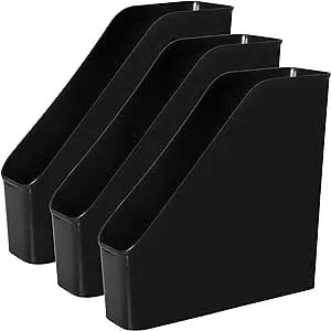 Youngever 3 Pack File Folder Bin Storage, Plastic File Folder Bin Organizer with Handle (Black)