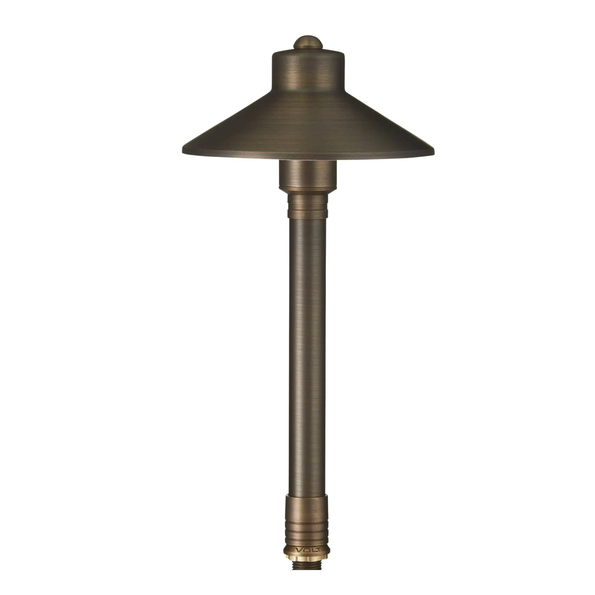 Volt Flat Hat 12V Brass Mini Path Light (7" Shade, 15" Tall) with 3W 2700K G4 LED Bulb