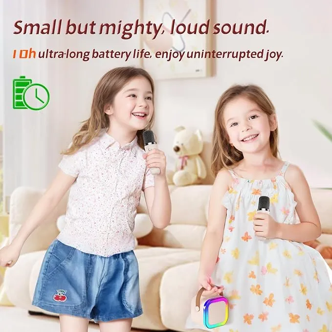 TOP Mini Karaoke Machine for Kids (with 14M+ Songs) Christmas Birthday Gifts Toys for Girls Ages 3-12+, Portable Mini Karaoke Machine with 2 Wireless Microphones - Beige