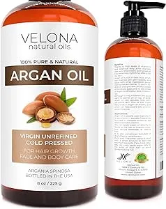 Velona Argan Oil - 8 oz Morocco Oil Stimulate Hair Growth, Skin, Body and Face Care Nails Protector Unrefined, Cold Pressed Cap Kit