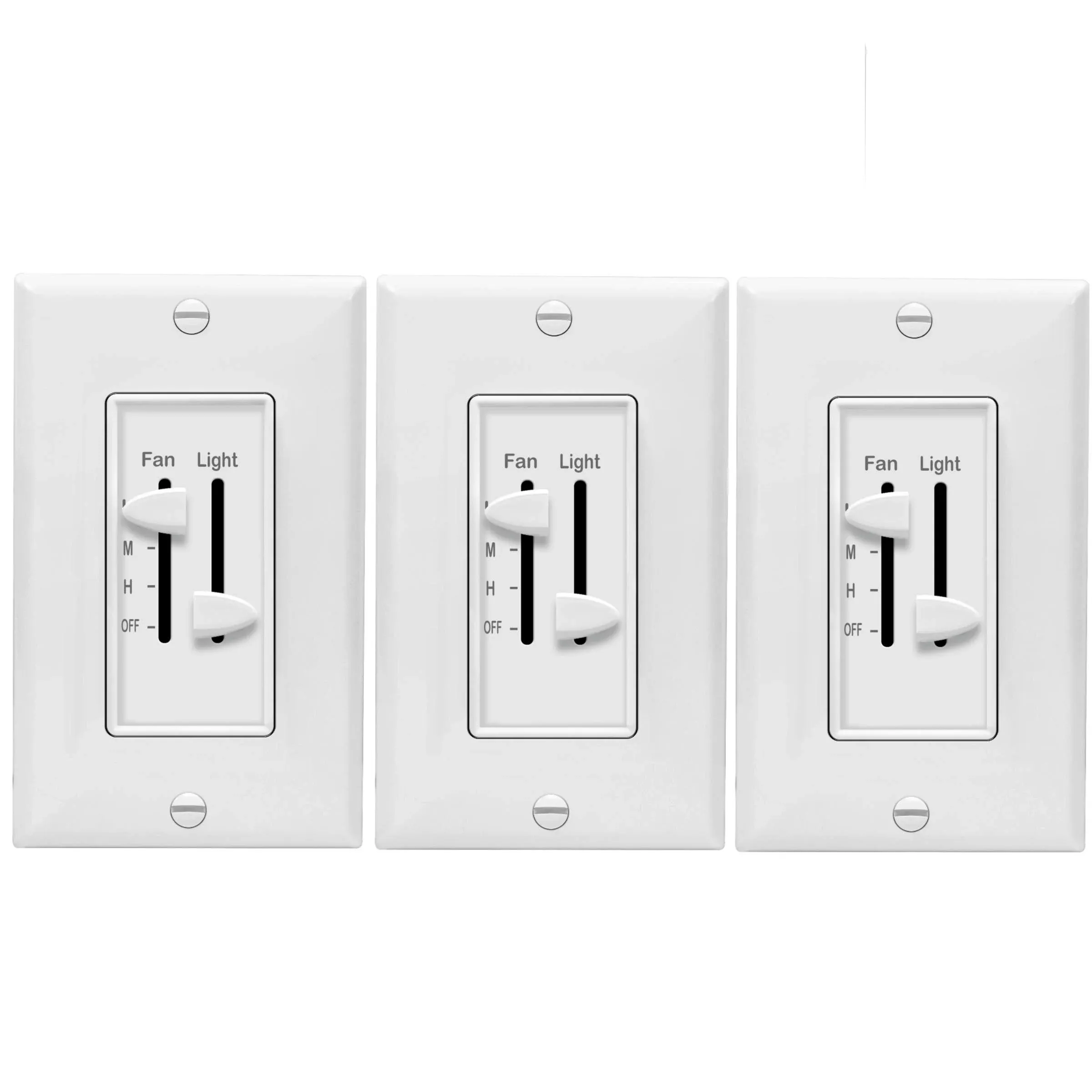 Enerlites 17001-F3-WWP3P 2.5 Amp 3-Speed Ceiling Fan Control and LED Dimmer Light Switch in White with Wall Plates (3-pack)