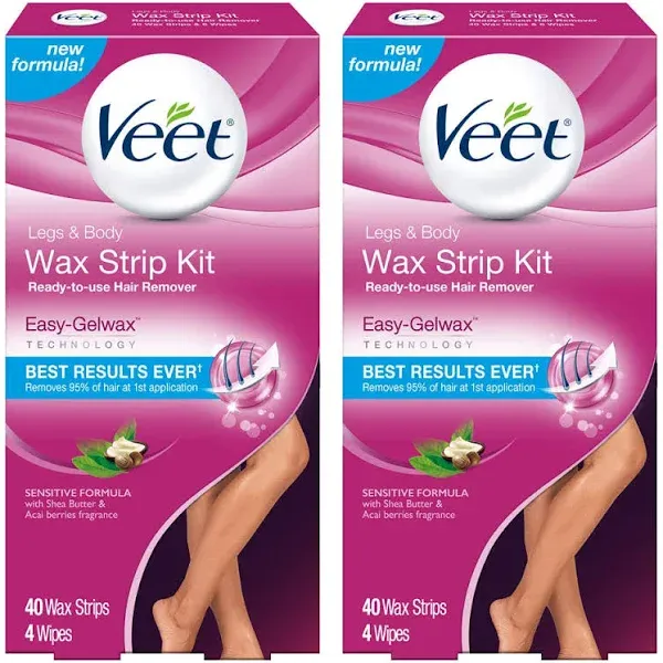 Veet Ready To Use Wax Strip Kit Hair Remover Legs &amp; Body 40 Strips