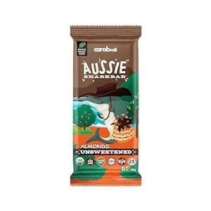 CAROBME ORGANIC UNSWEETENED ALMONDS CAROB BAR | Vegan Soy Free Gluten-Free | Caffeine Free Substitute for Chocolate, Candy and chocolate bars